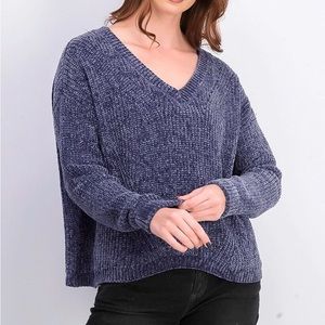 Hippie Rose Juniors Size Large Indigo Chenille Oversized Sweater